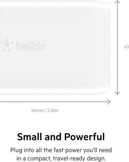 Belkin USB C Charger Block 30W, Fast Charging - iPhone 17, Air, Pro, Pro Max, Samsung Galaxy S25, iPad, AirPods, Apple Watch, Nintendo Switch 2 & More - White