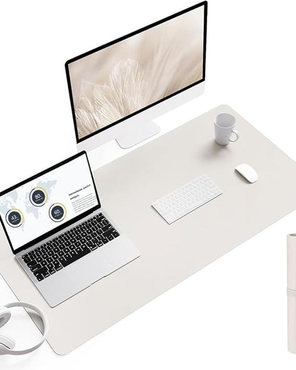 YSAGi Non-Slip Leather Desk Pad L Size, Waterproof Laptop Computer Desk Keyboard Mat, Table Protector Blotter Mat, Large Mouse Pad for Office/Work/Home/Decor(Apricot Gray, 35.4" x 17")