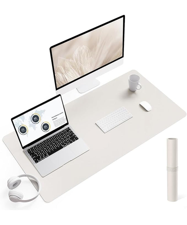 YSAGi Non-Slip Leather Desk Pad L Size, Waterproof Laptop Computer Desk Keyboard Mat, Table Protector Blotter Mat, Large Mouse Pad for Office/Work/Home/Decor(Apricot Gray, 35.4" x 17")