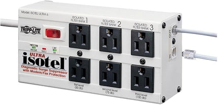 Tripp Lite Isobar 6 Outlet Surge Protector Power Strip, Tel/Modem, 6ft Cord Right Angled Plug, 50K Insurance (ISOTEL6ULTRA), Off White