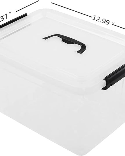 12 Quart Plastic Storage Latch Box with Handle, Plastic Bin with Lid, 6 Pack