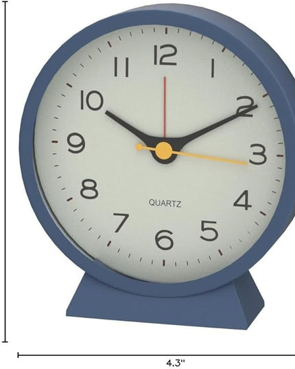 SHISEDECO 4.5" Battery Operated Antique Retro Analog Alarm Clock, Small Silent Bedside Deskclock with Light Function, Non-Ticking Tableclock for Living Room, Bedroom, Bedside, Shelf (Navy Blue)