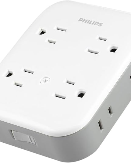 Philips All-in-One Surge Tap, 4 Grounded & 4 Polarized Outlets, 1140 Joules, Adapter-Spaced Design, ETL Certified, White/Gray, SPP3993W/37