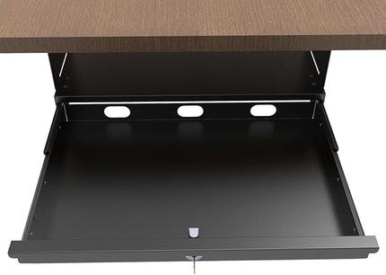 QiaoYoubang Under Desk Lockable Sliding Out Drawer with Cable Management, 17 inch Wide Office Storage Organizer for Standing Desks or tables with a Crossbar less than 3.2" High, 12 Inch Deep