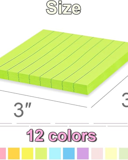 (24 Pack) Lined Sticky Notes 3x3 in,Notepads with Lines,Ruled Stickies Super Sticking Power,Office School Memo Note Pads Bright Colors,Post on Windows Doors,Recyclable,Easy to Write on