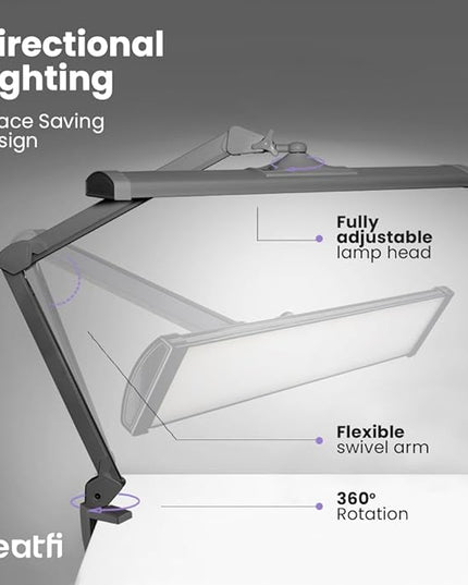Neatfi Ultra 3,500 Lumen LED Desk Lamp, Color Correlated Temperature, 3 Light Modes, Dimmable, 45W, 26 Inch Wide Metal Shade, 540 SMD LEDs (CCT with Clamp, Silver)