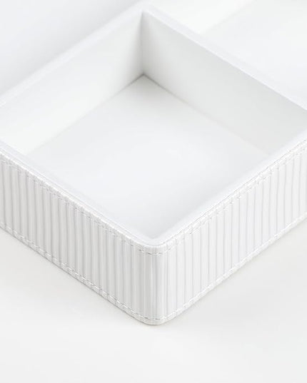 NICLNGSH PU Leather Valet Tray, Decorative Trinket Vanity Desk Drawer Organizer Tray, Perfume Dish Catch All Bowl for Keys, Nightstand Drawer Organizer Women Men with 4 Compartments (Cream-White)