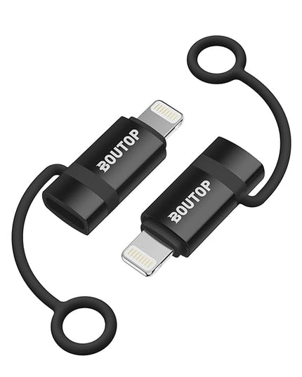 [MFi Certified] 36W USB C to Lightning Cable Adapter, Support Data Sync/PD Fast Charging Compatible with iPhone iPad AirPods, with Anti-Lost Holder - Black 2 Pack