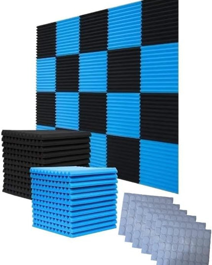 52 Pack Acoustic Foam Panels 1" x 12" x 12"Acoustic Wedge Studio Foam Sound Absorption Wall Panels (Black/Blue)