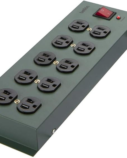 Belkin Power Strip Surge Protector - 10 AC Outlets, 15ft Heavy Duty Metal Extension Cord with Wall Mount Holes for Home, Office, Travel, Computer Desktop, Laptop & Phone Charging Brick