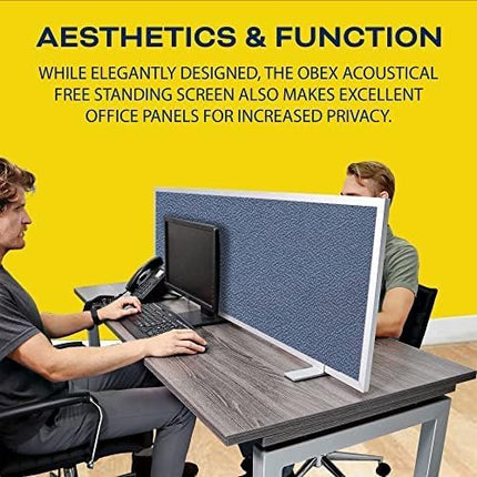 OBEX Acoustical Free Standing Privacy Screen, Cubicle Accessories Desk Privacy Panel, Desk Dividers for Office, Office Furniture Partitions Portable Sound Proof Dividers, 24" x 60", Graphite