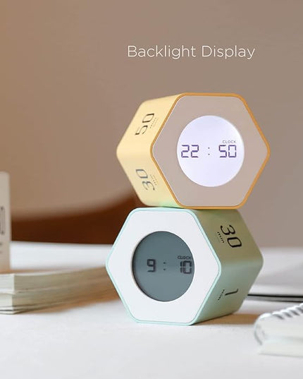 Mooas Multi-Hexagon Clock Cube, Digital Clock, Pomodoro Timer with Backlight 12/24H Count up & Countdown, Flip Timer, Various Time Presets - Ideal for Classroom, Gym, Office (Yellow)