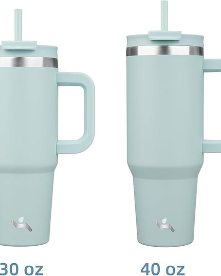 30 oz Tumbler with Handle and 2 Straws,2 in 1 Lid Insulated Water Bottle Stainless Steel Travel Coffee Mug,Blue Haze