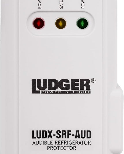 Ludger Power Surge Protector for Appliances (LUDX-SRF-AUD), ETL Certified, Appliance Surge Protector Refrigerator 90 Degrees, Connects to All Types of AC, Unique Side Socket, Audible Alarm
