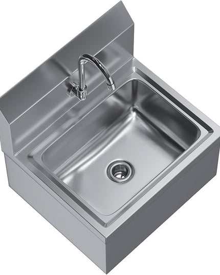 Stainless Steel Wall Mount Hand Sink with Gooseneck Faucet, Knee Pedals & Side Splash | 17" x 15" Commercial Basin for Kitchen or Janitorial Use, NSF (17" x 15" with Knee Pedals)