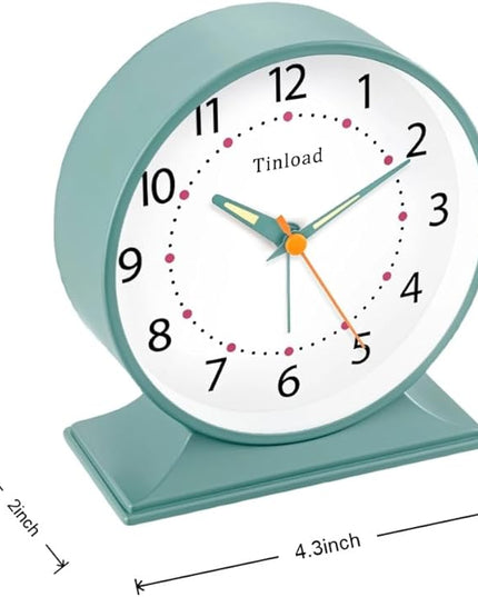 Tinload 4.5" Antique Retro Analog Alarm Clock, Small Silent Bedside Desk Clock with Manual Light, Battery Operated, Snooze, for Living Room, Bedroom, Bedside, Desk(Green)