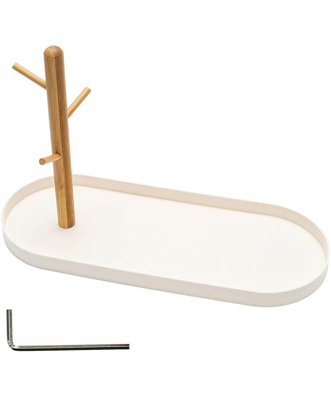 White Multi-Functional Key Tray, Wood Key Bowl Jewelry Tray, 3-Tier Hanging Organizer for Entryway/Rings Phone Bracelets Watches