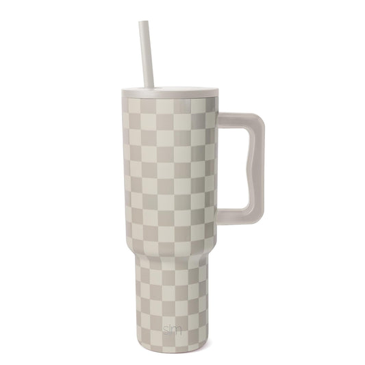 Simple Modern Tumbler with Handle and Straw | 40oz | Checkered