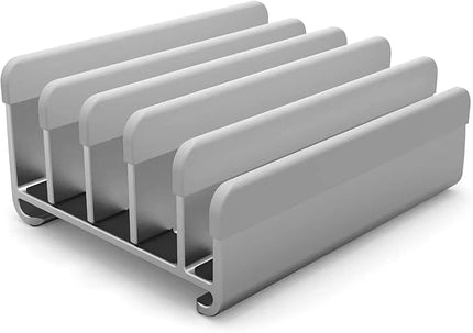 Elestoria 5- Slot Vertical Laptop Stand - Aluminum Laptop Stand Vertical for Desk - Adjustable Width (12-38mm) Fits MacBook Pro/Air, Surface & Gaming Laptops upto 17.3" - Heavy Duty Laptop Holder-Grey