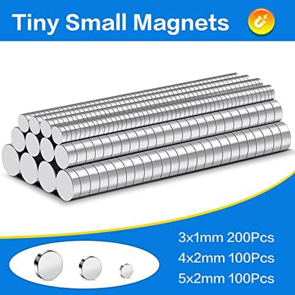 TRYMAG Small 400Pcs Rare Earth 3 Different Sizes Tiny Mini Magnets for Crafts, Small Round Fridge DIY Magnets for Miniatures,Multi-Use for Refrigerator, Office, Kitchen Cabinet, Crafts and Science