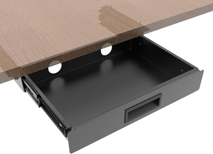 QiaoYoubang 13 Inch Wide Under Desk Sliding Drawer- Pull Out Storage Organizer with Handle at office or home for Sit Standing Workstation, Black