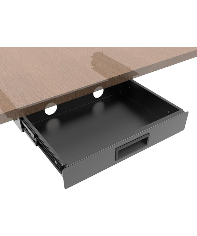 QiaoYoubang 13 Inch Wide Under Desk Sliding Drawer- Pull Out Storage Organizer with Handle at office or home for Sit Standing Workstation, Black