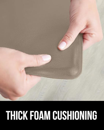 GORILLA GRIP 2 Pack Comfortable Cushioned Kitchen Mats for Floor, 17x24 + 17x48, Waterproof and Stain Resistant, 1/2 Inch Thick Soft Ergonomic Standing Desk Anti Fatigue Mat, Foam Supports Feet, Beige