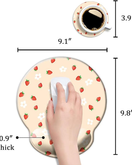 Ergo Comfort Gel Wrist Rest Mouse Pad-Ergonomic Office Mousepad with Wrist Support-Non-Slip, Design Desk Accessories Mat for Home&Game Decor Girly Strawberry