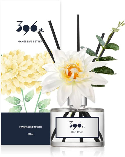396 st. Dahlia Flower Reed Diffuser, Red Rose, 200ml(6.7oz) / Reed Diffuser Sets, Home Fragrance, Scented Oils, Home & Bathroom Décor