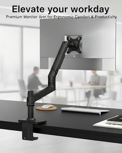 Single Monitor Arm Desk Mount, Holds Screens up to 40 Inches and 25 lbs, Fully Adjustable Vesa Monitor Mount with C-Clamp and Grommet Base, Aluminum, Black