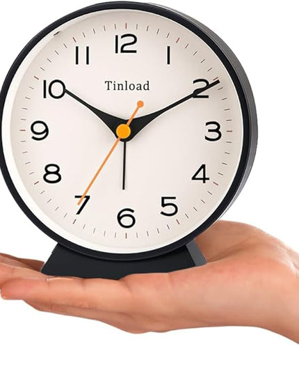 Tinload 4.5" Battery Operated Retro Analog Alarm Clock, Small Silent Bedside Desk Clock,Lighted on Demand, Battery Operated, Snooze, for Living Room, Bedroom, Bedside, Desk(Black)