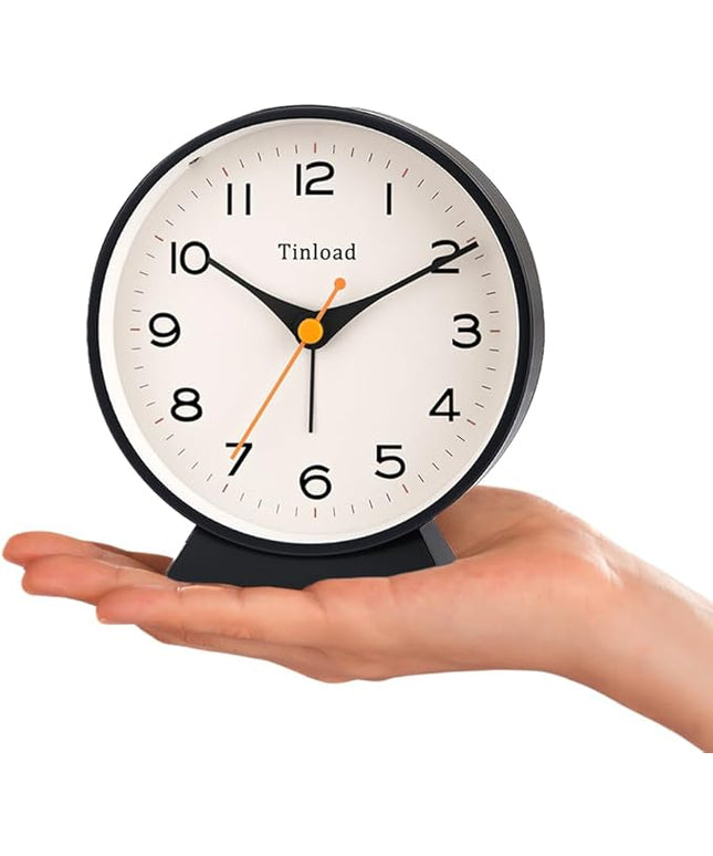 Tinload 4.5" Battery Operated Retro Analog Alarm Clock, Small Silent Bedside Desk Clock,Lighted on Demand, Battery Operated, Snooze, for Living Room, Bedroom, Bedside, Desk(Black)