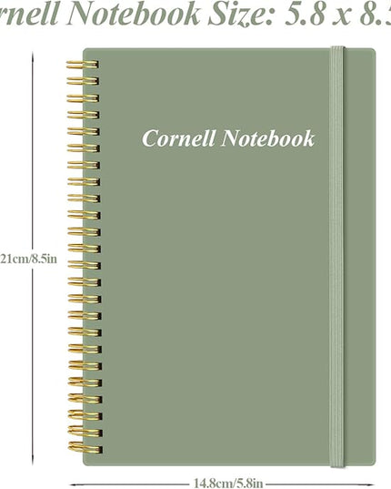 Yaridar A5 Cornell Notes Notebook - College Spiral Cornell Notebooks for Note Taking, Subject College Ruled Steno Pads for Office/School/Home, 5.8" x 8.5", Green