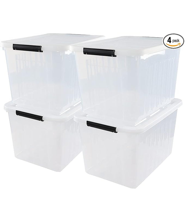 70 Quart Plastic Storage Bins with Wheels, Clear Large Plastic Boxes with Lids, 4 Packs