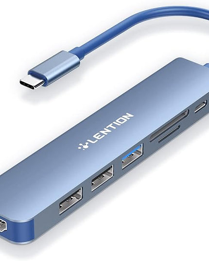 LENTION USB C Hub with 100W Charging, 4K HDMI, Dual Card Reader, USB 3.0 & 2.0 Compatible 2023-2016 MacBook Pro, New Mac Air/Surface, Chromebook, More, Stable Driver Adapter (CB-CE18,Blue)
