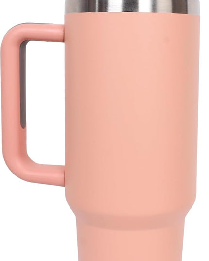 40oz Insulated Tumbler with Handle, Leakproof Straw Lid & Carry Handle - Double Wall Vacuum Insulation Keeps Ice 24 Hours, BPA Free Stainless Steel Water Bottle (Melon)