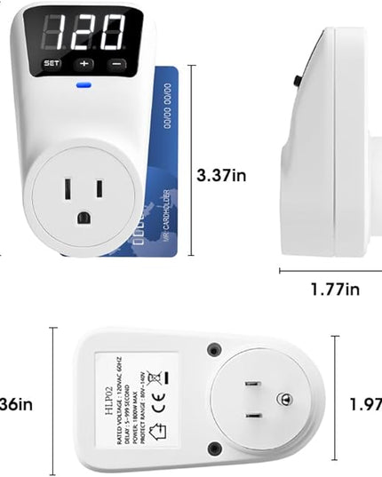 Smart Surge Protector Voltage Stabilizer Fireproof UL94V-1 Wall Mount Surge Protector Outlet for Refrigerator, TV & Heavy-Duty Appliances w/Real-Time Monitoring & Custom Voltage 80V-140V