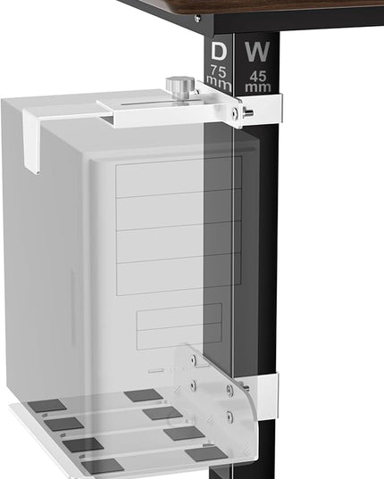 Under Desk PC Mount - No Drilling Heavy Duty 40 lbs Capacity, Adjustable Height and Width Clamp-on Desk Leg PC Mount for Standing Desks (Fits 75mm×45mm Legs), with Non-Slip Pads, White