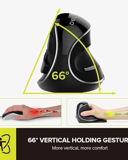 DELUX Ergonomic Vertical Mouse, Wireless Ergo Mouse for Large Hands, 2.4G Connection, Silent Clicks, Up to 1600 DPI,6 Buttons, Removable Wrist Rest, Compatible with Laptop/PC (M618Plus Wireless-Black)
