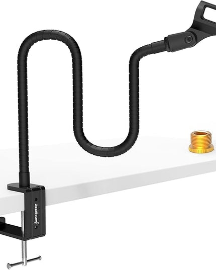 ZealSound Microphone Arm Stand,19 Inch Long Universal Gooseneck Desktop Mic Stand with 3/8" to 5/8" Adapter and Microphone Clip Holder, Upgraded Heavy Duty Desk Clamp for Blue Snowball Ice Mics Spark