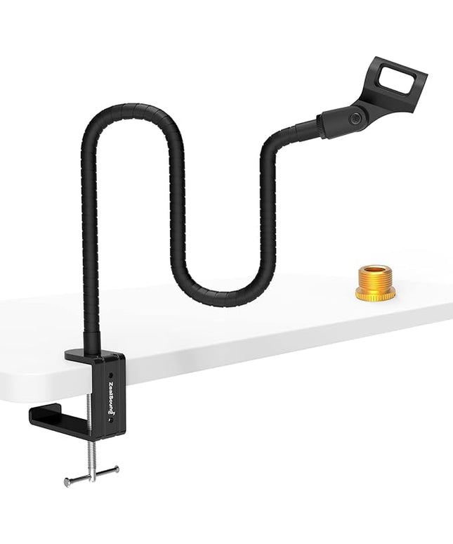 ZealSound Microphone Arm Stand,19 Inch Long Universal Gooseneck Desktop Mic Stand with 3/8" to 5/8" Adapter and Microphone Clip Holder, Upgraded Heavy Duty Desk Clamp for Blue Snowball Ice Mics Spark