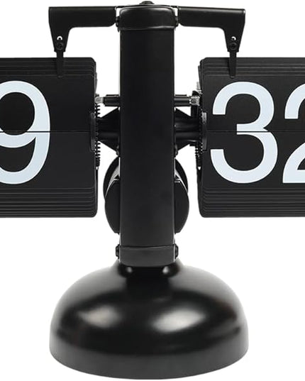 mooas Flip Desk Clock (Black), Retro Vintage Design Auto Flip Desk/Table Clock Large Number Battery Powered Internal Gear Operated Home Décor Ideal for Home Office School Hotel Café