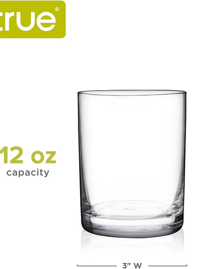 True Rocks Glass, Whiskey Tumblers, Old Fashioned Bourbon Scotch Brandy Rum Drinking Glasses, Whiskey Glasses Perfect for Wedding, Anniversary, Housewarming, Cocktail Party, Home Bars, 12 oz, Set of 4