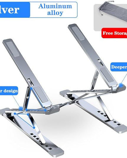 Adjustable Laptop Stand for Desk Portable Notebook Stand Aluminum Computer Holder for Desk Compatible with Lenovo，MacBook Air Pro, Dell XPS, HP，All 10-17.3‘’ Laptops-Silver