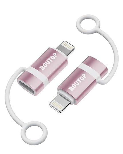 [MFi Certified] 36W USB C to Lightning Cable Adapter, Support Data Sync/PD Fast Charging Compatible with iPhone iPad AirPods, with Anti-Lost Holder - Rose Gold 2 Pack