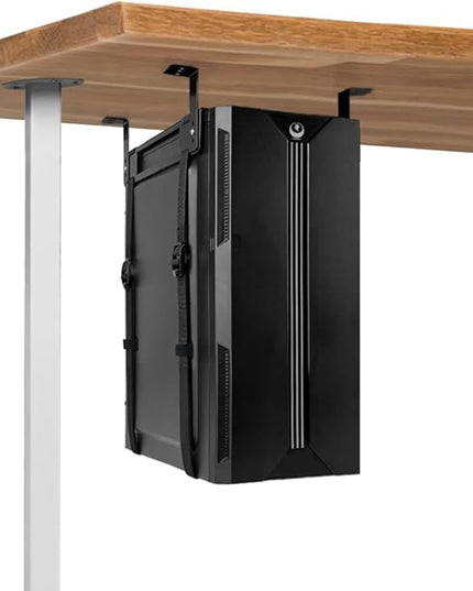 Under Desk PC Mount with Anti Scratch Sponge, Adjustable CPU Holder Bracket for Computer Tower (Black, Fixed)