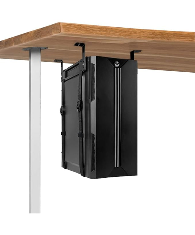 Under Desk PC Mount with Anti Scratch Sponge, Adjustable CPU Holder Bracket for Computer Tower (Black, Fixed)