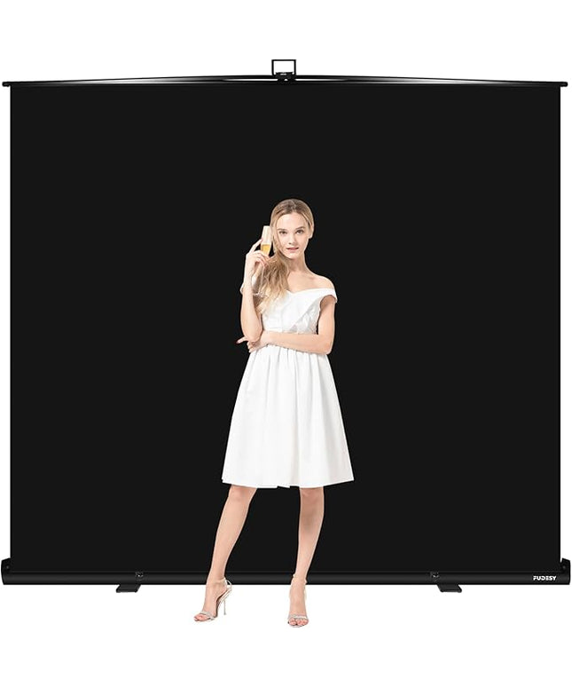 FUDESY 78.7 x 93in Large Collapsible Black Backdrop Screen, Portable Retractable Pull Up Panel Wrinkle-Resistant Photo Background for Streaming, Video Conference, Photographic Studio
