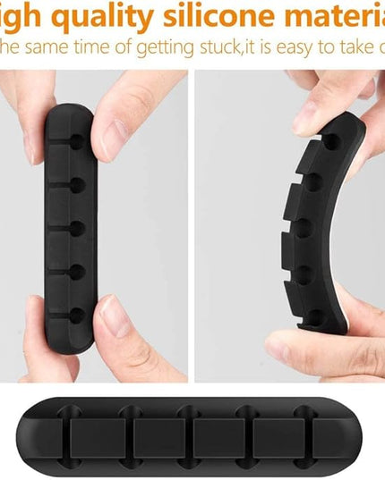 Cord Holder Cable Organizer Clips – Self Adhesive Cord Organizer for Desk, Car, Nightstands, Office, Black Silicone Cord Keeper Cable Clips Wire Holders for Phone Charger Cords (7-5-3-1-1 Slots)