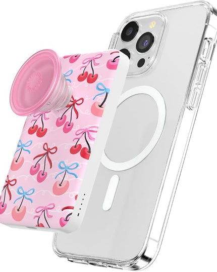 PopSockets PowerPack for MagSafe, Portable Phone Charger, Magnetic Wireless Portable Charger, 5000mAh - Cherry Bows